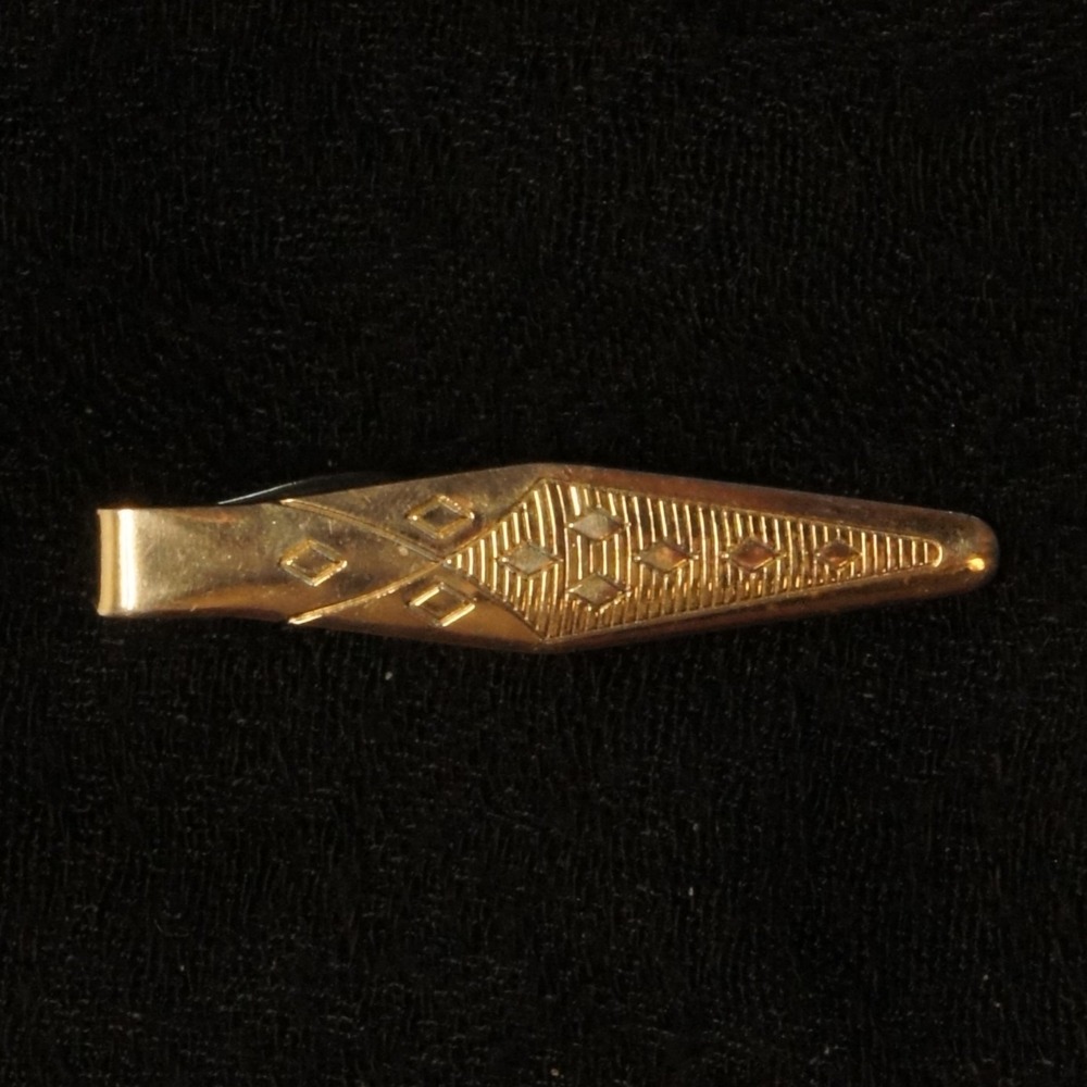 Vintage Tie Clip Bar Gold Tone Geometric Pattern Slim Tie Bar